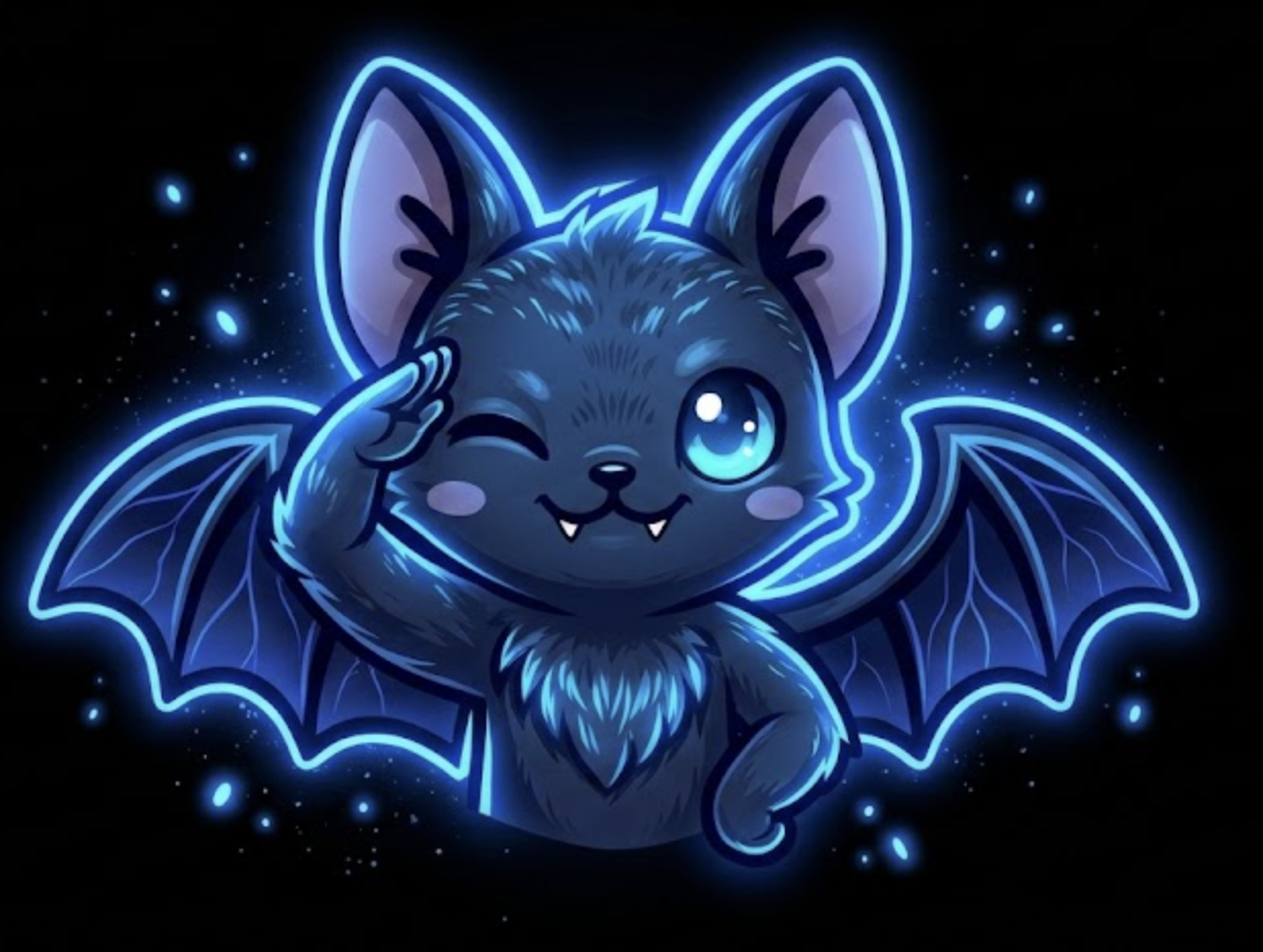 Batfury mascot — a neon bat